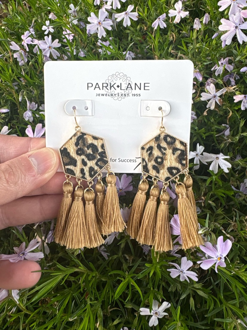 Park Lane Congo Leopard Print Hexagon Tassel Earrings in Tan and Black NWT